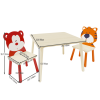 3 Pieces Kids Table and Chair Set , Kids Wood Table with 2 Chairs Set Cartoon Animals (Bear&Tiger)