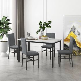 5-piece dining table set 5-piece set with faux marble tabletop and 4 durable gray velvet chairs, perfect for kitchen, breakfast area, living room.