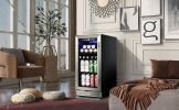 Built-in and Freestanding 15" Mini Beverage Refrigerator/Wine Cabinet, 120 Cans, 34-65Â¬âˆžF, Quiet, Adjustable Shelves, LED Lighting, ETL , Touch Contro