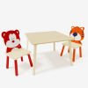 3 Pieces Kids Table and Chair Set , Kids Wood Table with 2 Chairs Set Cartoon Animals (Bear&Tiger)