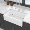 33 White Farmhouse Sink - 33 Inch Kitchen Sink White Undermount Single Bowl Apron Front Ceremic Sink Farm Style Drain Asseblemly and Bottom Grate 33x1