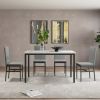 5-piece dining table set 5-piece set with faux marble tabletop and 4 durable gray velvet chairs, perfect for kitchen, breakfast area, living room.