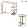 TREXM 3-piece Modern Pub Set with Faux Marble Countertop and Bar Stools; White/Gold