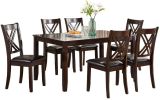 7pcs Dining Set Dining Table 6 Side Chairs Clean Espresso Finish Cushion Seats X Design back Chairs