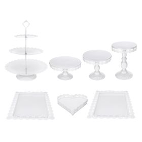 European Style Wrought Iron Cake Stand Set Wedding Dessert Stand Lace Props Plate (Option: White-9pieces)