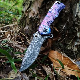 Stainless Steel Outdoor Tool Damascus Grain Folding Blade Knife (Option: B)