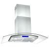 36 inch Stainless Steel Island Mount Range Hood 900CFM Tempered Glass w/LED Lights