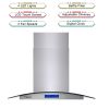 36 inch Stainless Steel Island Mount Range Hood 900CFM Tempered Glass w/LED Lights